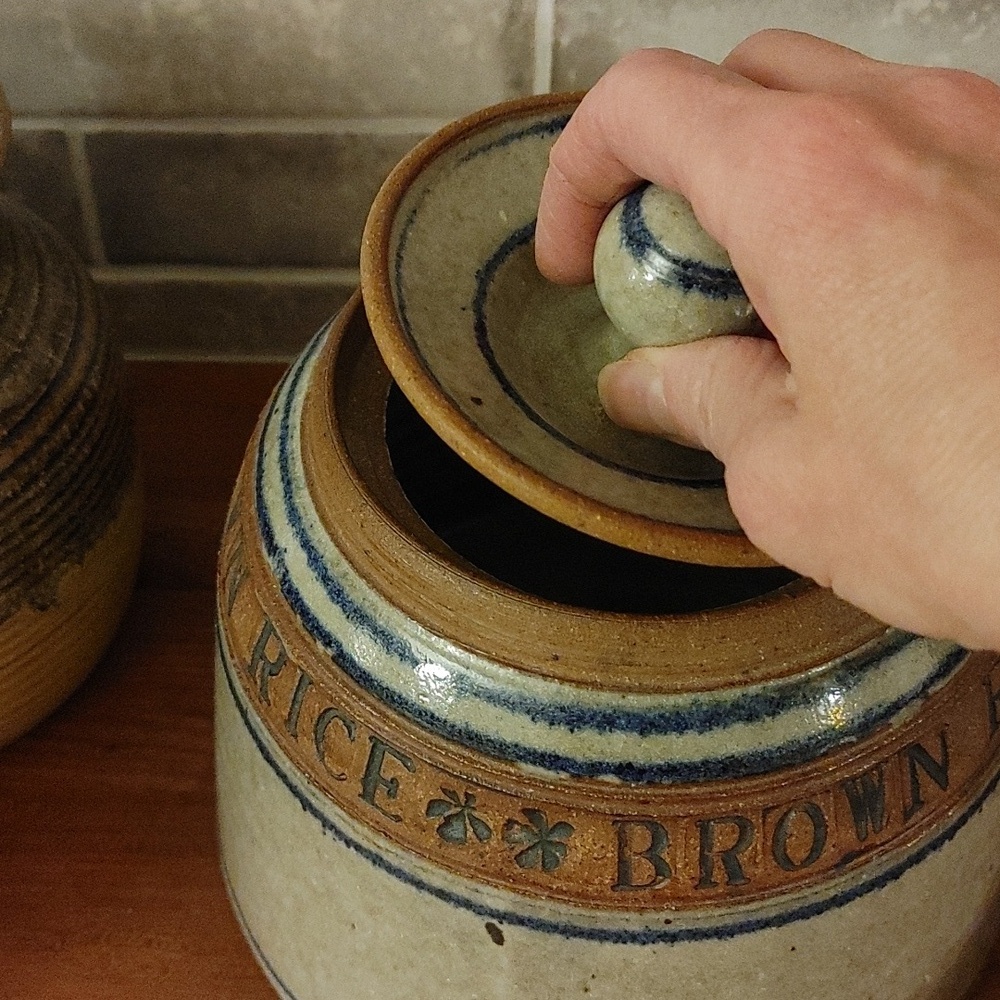 Artisan Ceramic Canister Gray, Mocca, & Blue - Picture 9 of 13